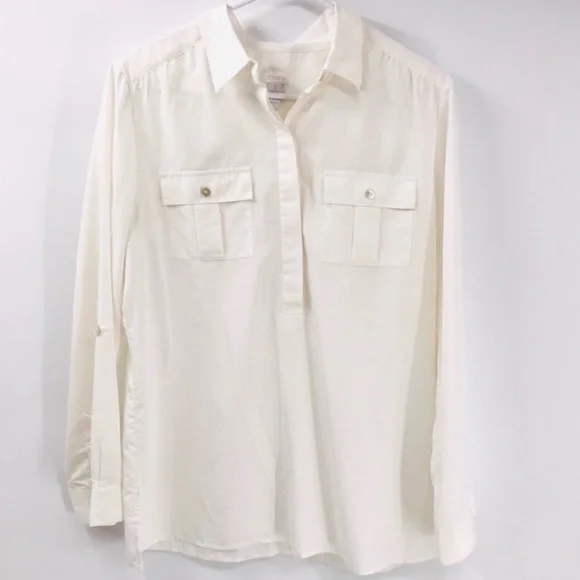 CHICO’S Half-Placket Roll-Tab Sleeve Dress Shirt Size M - Picture 4 of 5